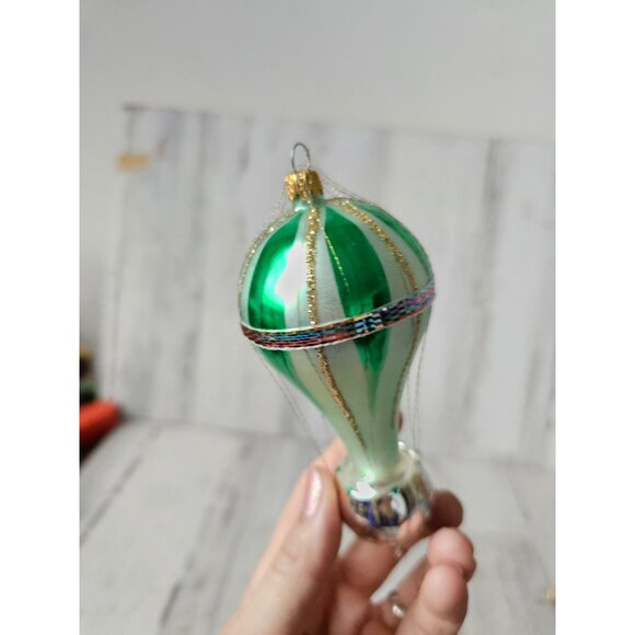 Vintage green Mercury glass Columbia hot air balloon tinsel ornament Xmas tree - Picture 6 of 11